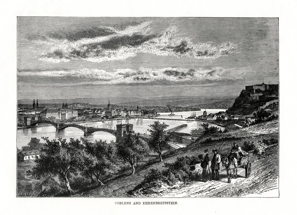 Koblenz y Festung Ehrenbreitstein, Alemania, 1879 de Unbekannt