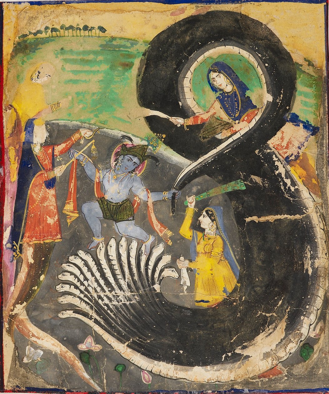 Krishna y el naga Kaliya, siglo XIX de Unbekannt