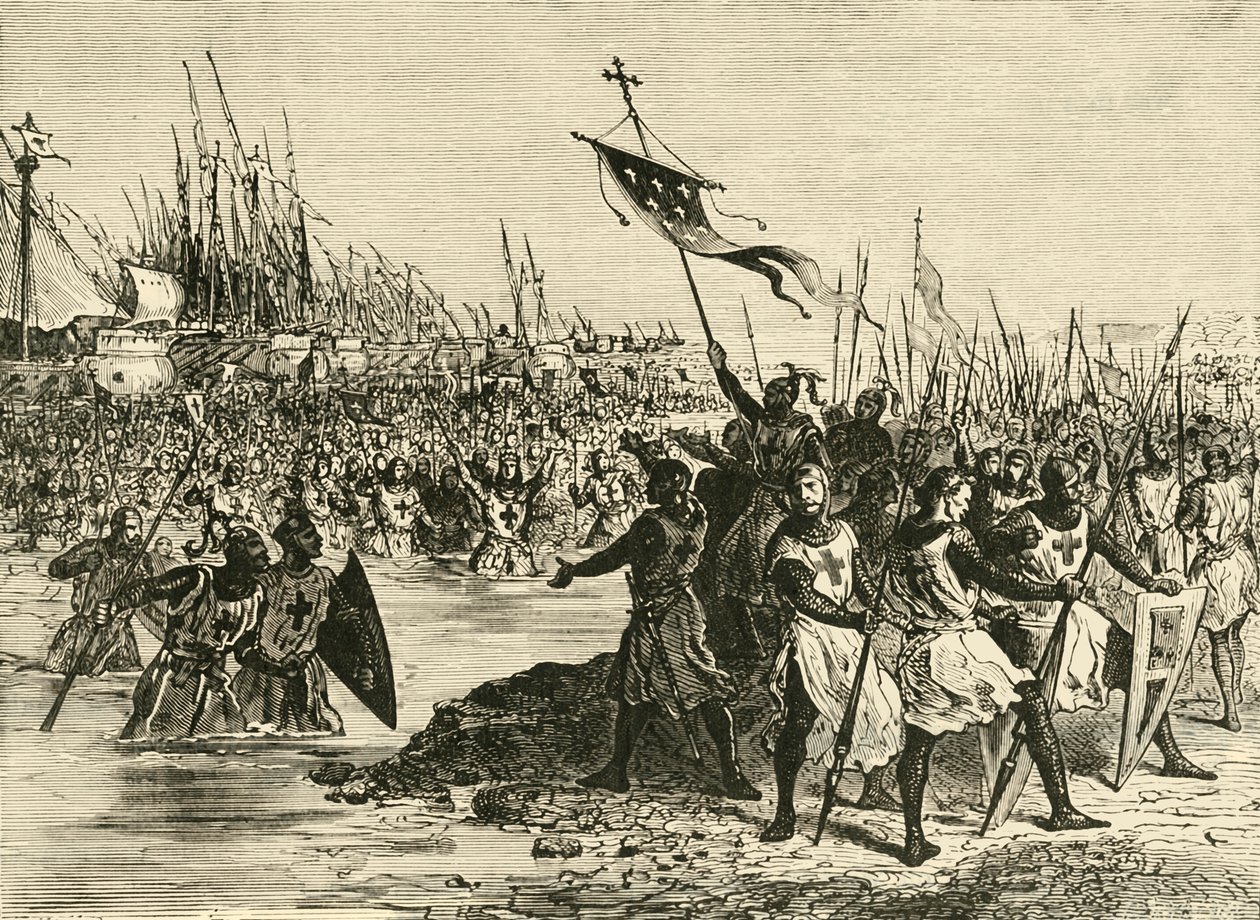 Luis IX desembarcando en Egipto, 1249, 1890 de Unbekannt