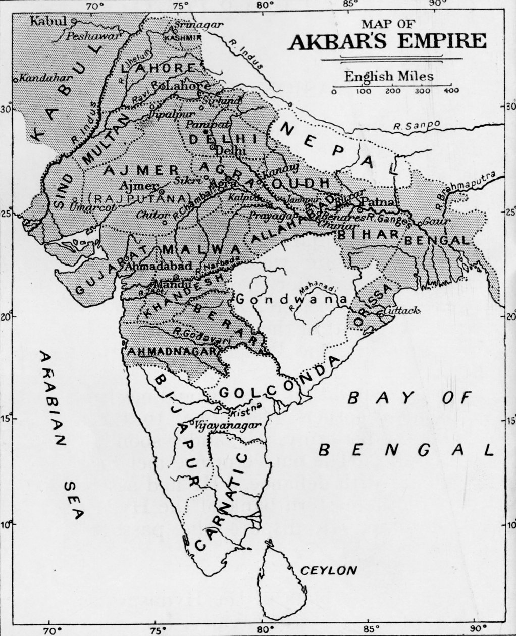 Mapa del Imperio de Akbar, c1912 de Unbekannt