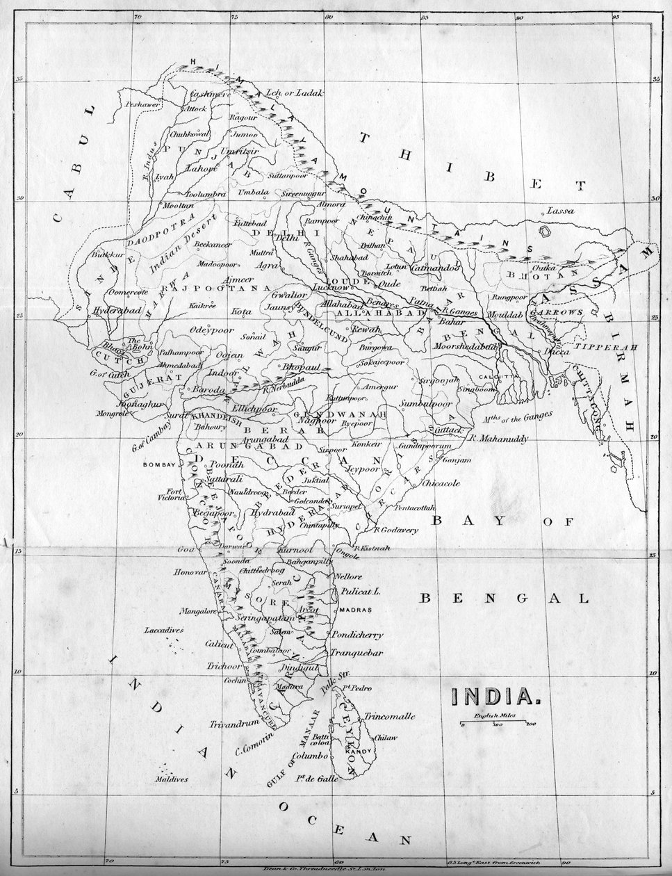 Mapa de India, 1847 de Unbekannt
