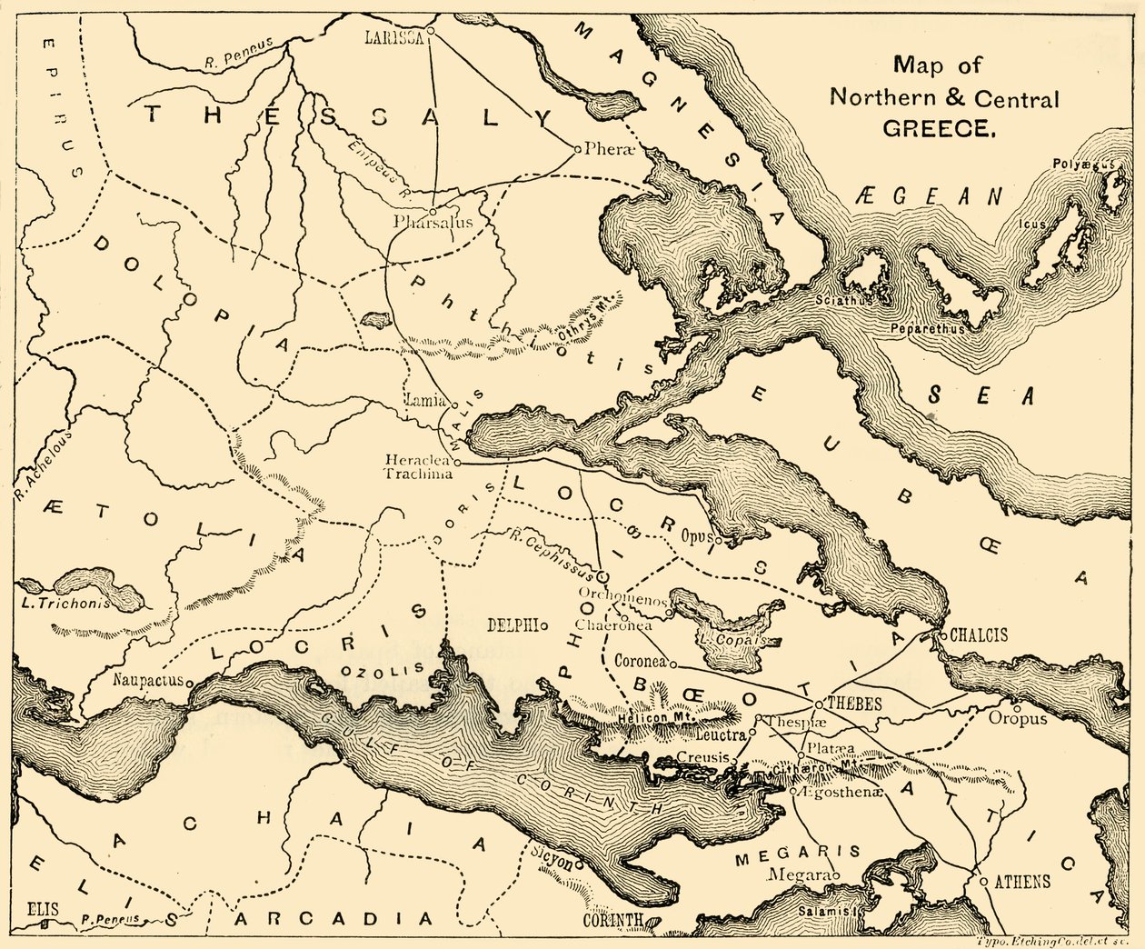 Mapa del norte y centro de Grecia, 1890 de Unbekannt