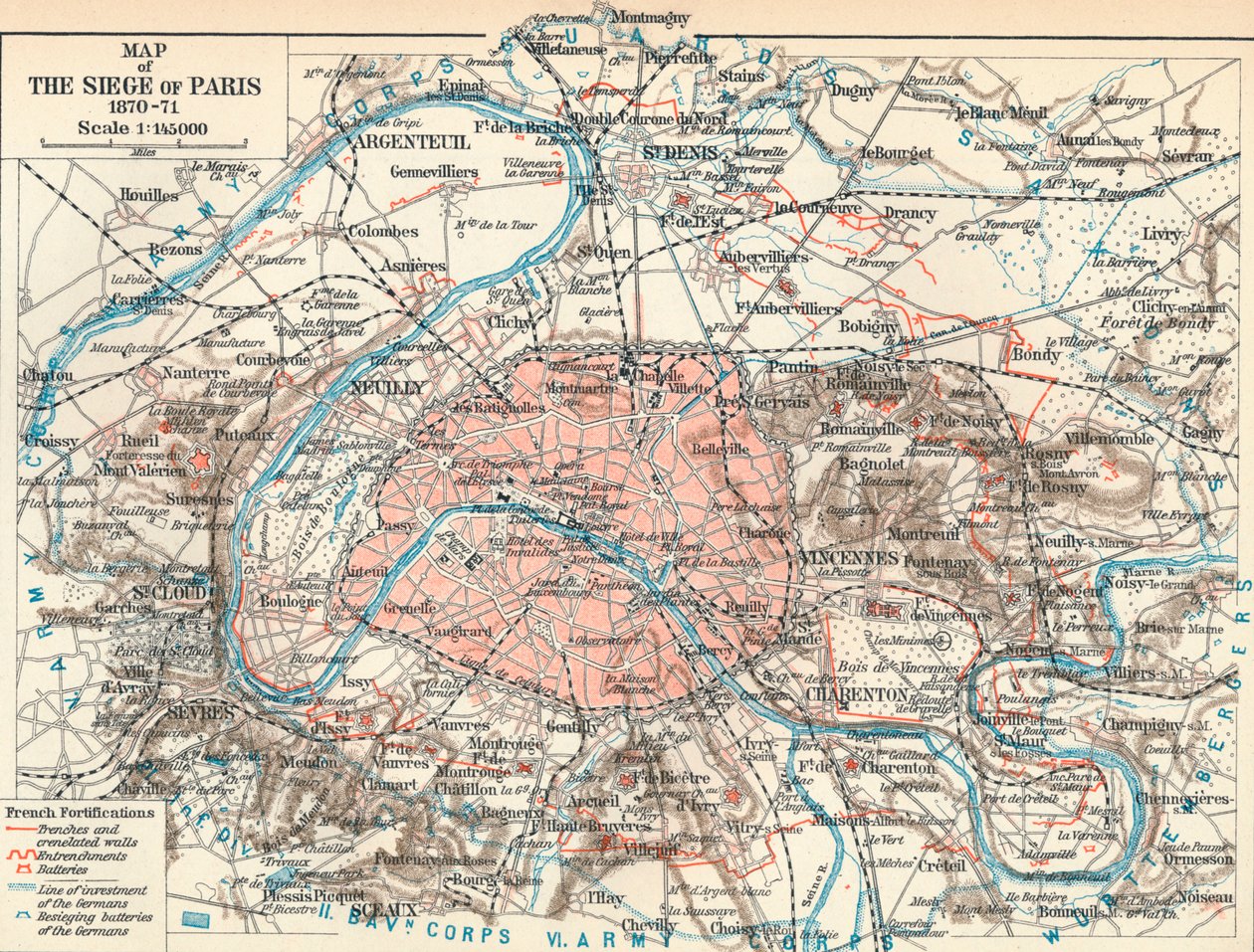 Mapa del Sitio de París, 1870-71, 1907 de Unbekannt