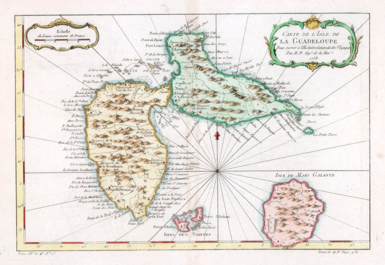 Mapa de la isla caribeña de Guadalupe, c1764 de Unbekannt