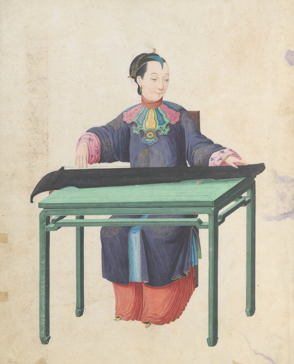 Músico tocando Guqin, finales del siglo XVIII de Unbekannt