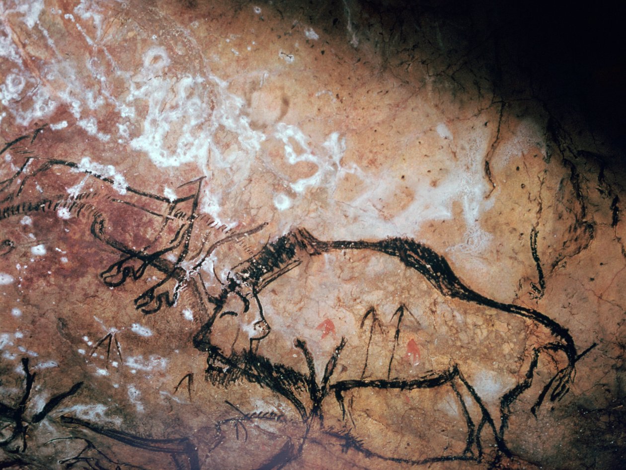 Pintura rupestre neolítica de un bisonte herido de Unbekannt