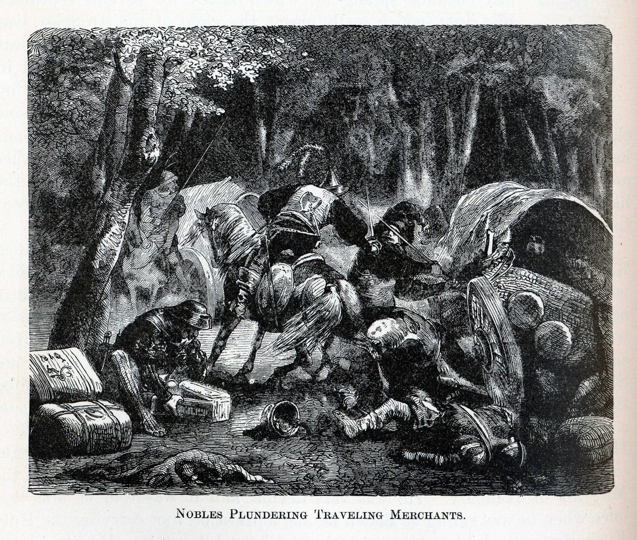 Nobles saqueando comerciantes viajeros, 1882 de Unbekannt
