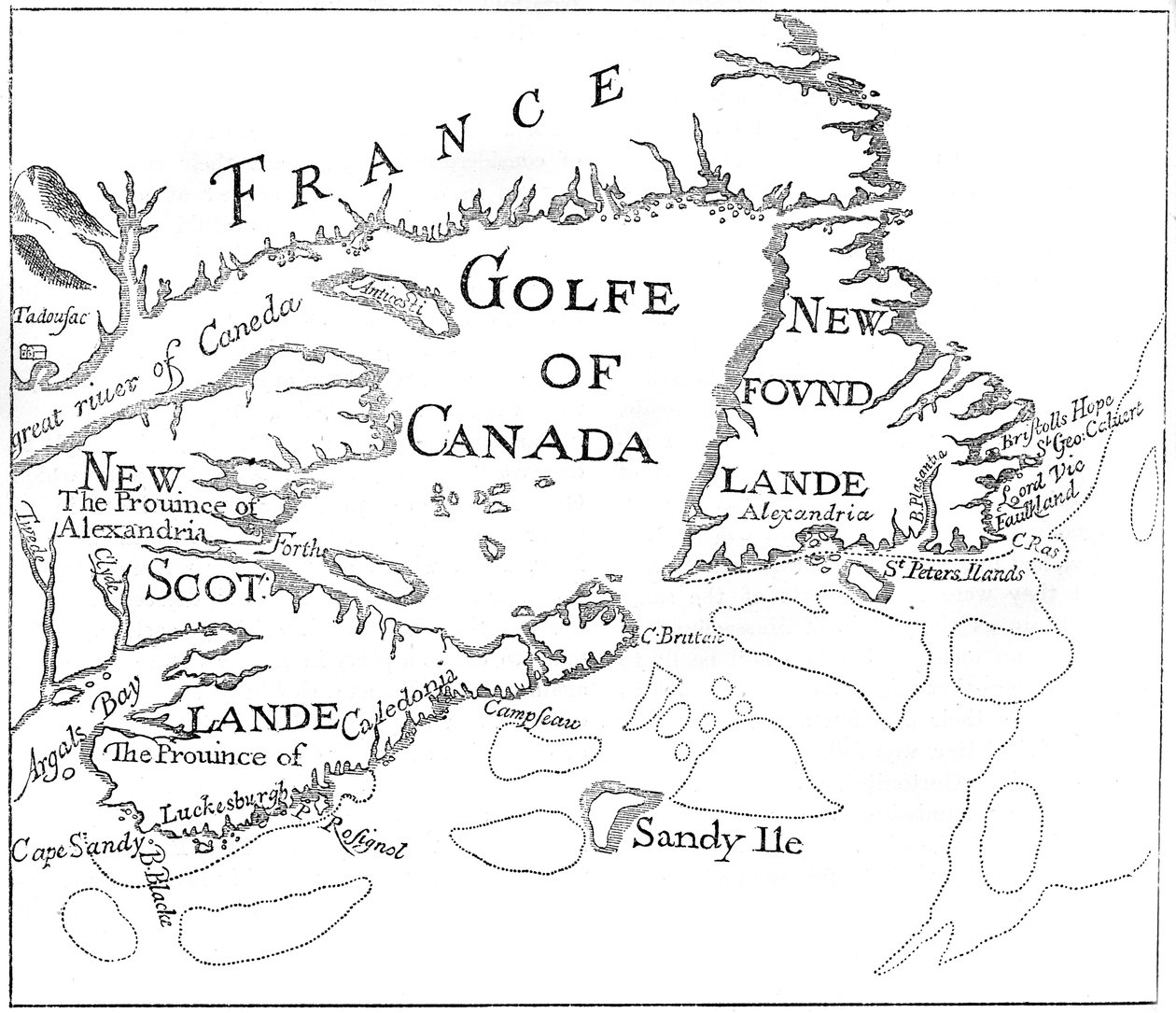Mapa antiguo de Acadia, siglo XVII c1880 de Unbekannt