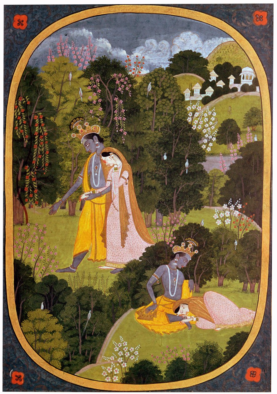 Pintura de Radha y Khrishna en un bosque de Unbekannt