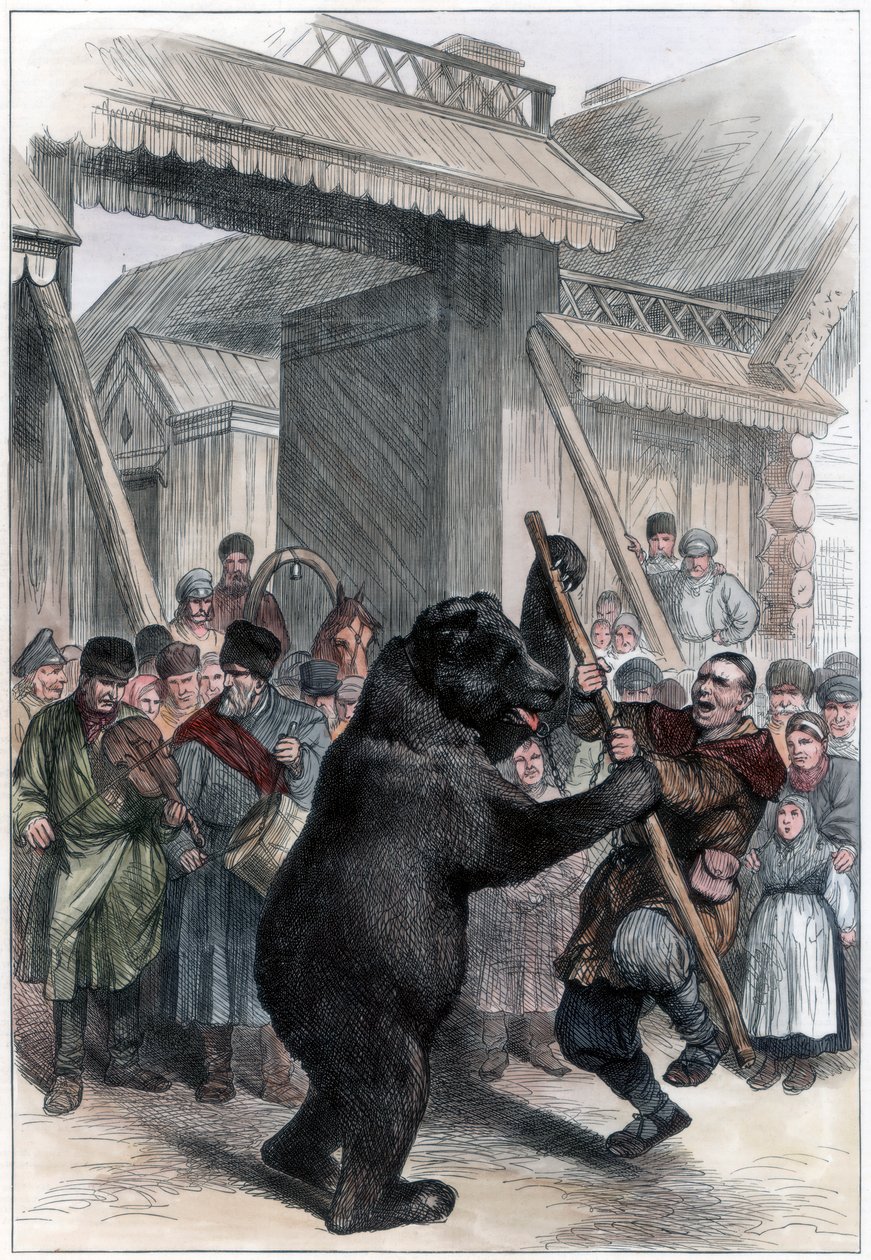 Oso actuando en un pueblo ruso, 1877 de Unbekannt