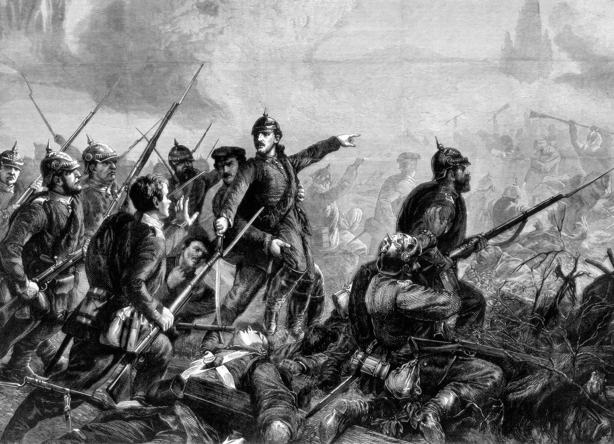 Infantería prusiana en la carga, Guerra Franco-Prusiana, 1870 de Unbekannt