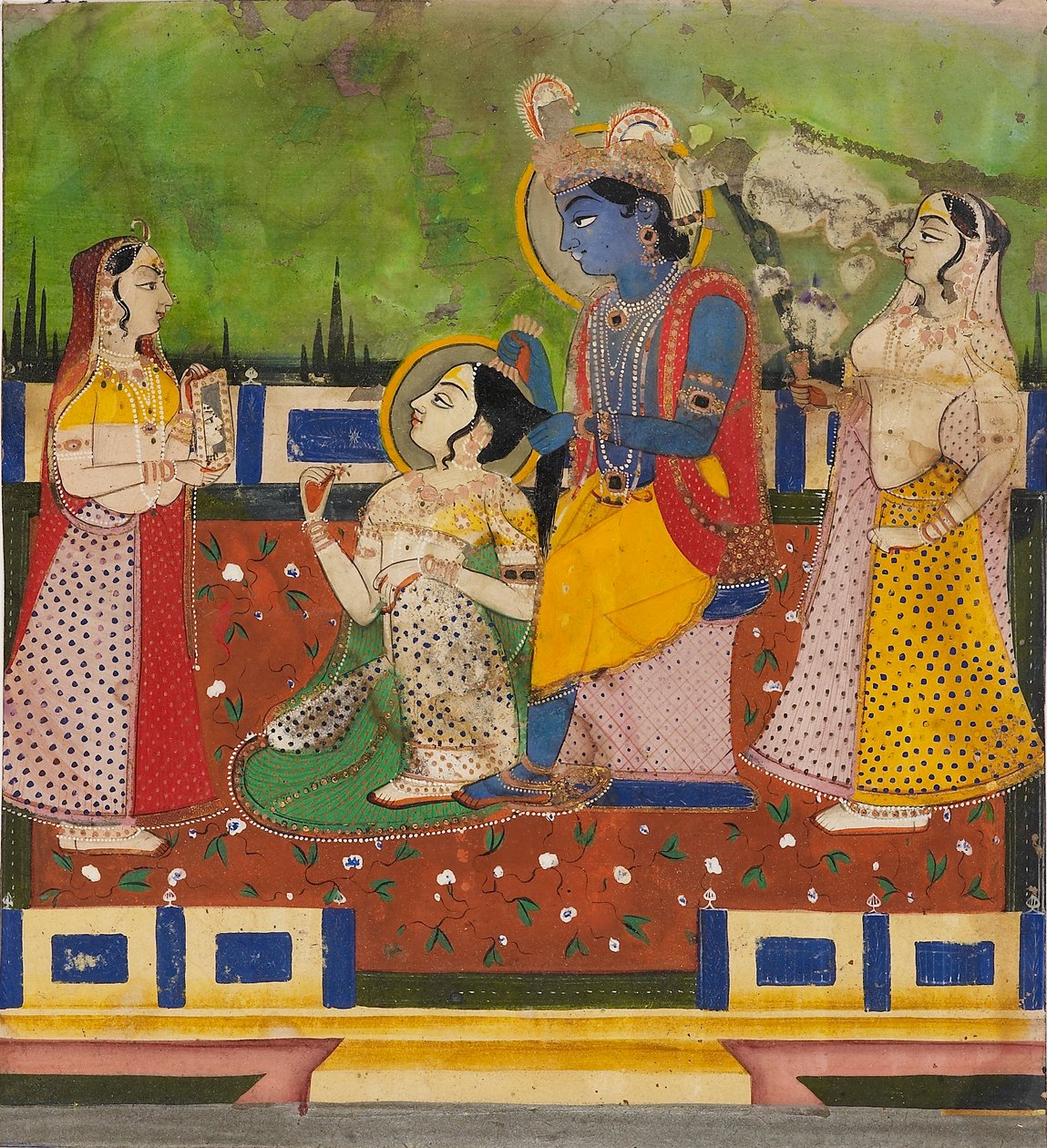 Radha y Krishna en una terraza de Unbekannt