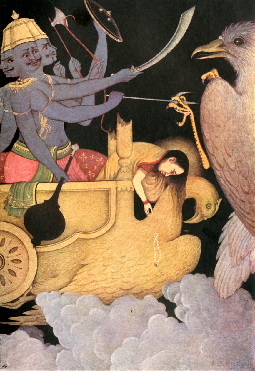 Ravana luchando con Jatayu, 1920 de Unbekannt