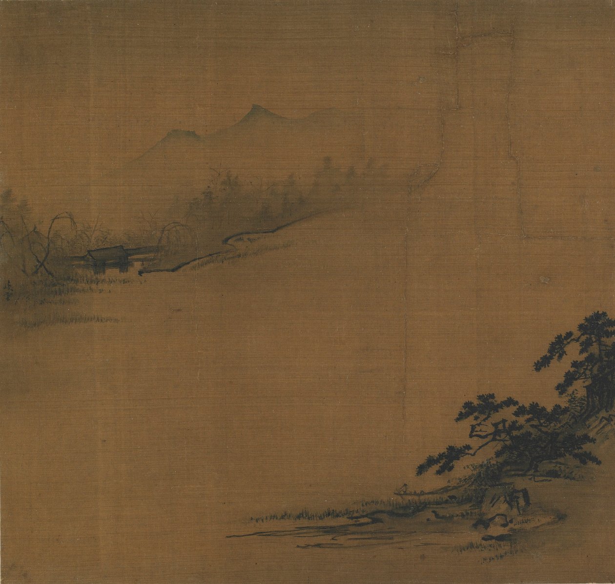 Paisaje fluvial en la niebla, siglo XIV de Unbekannt