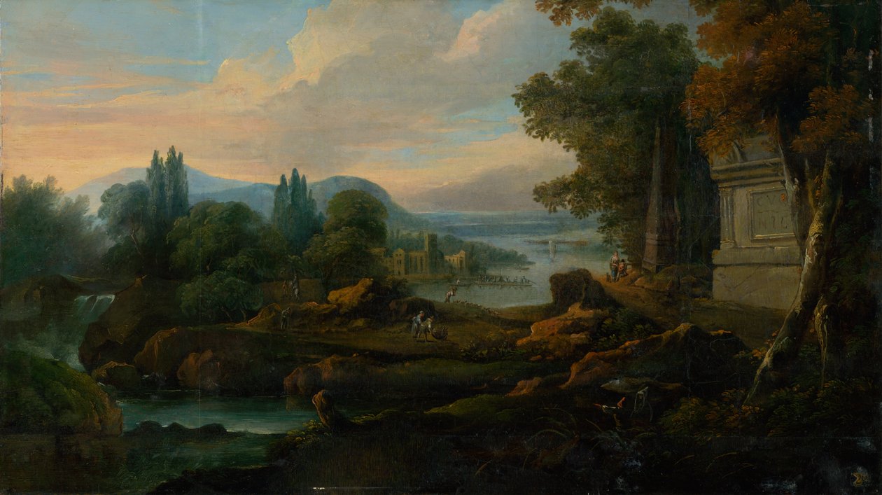 Paisaje romántico con bahía marina de Unbekannt