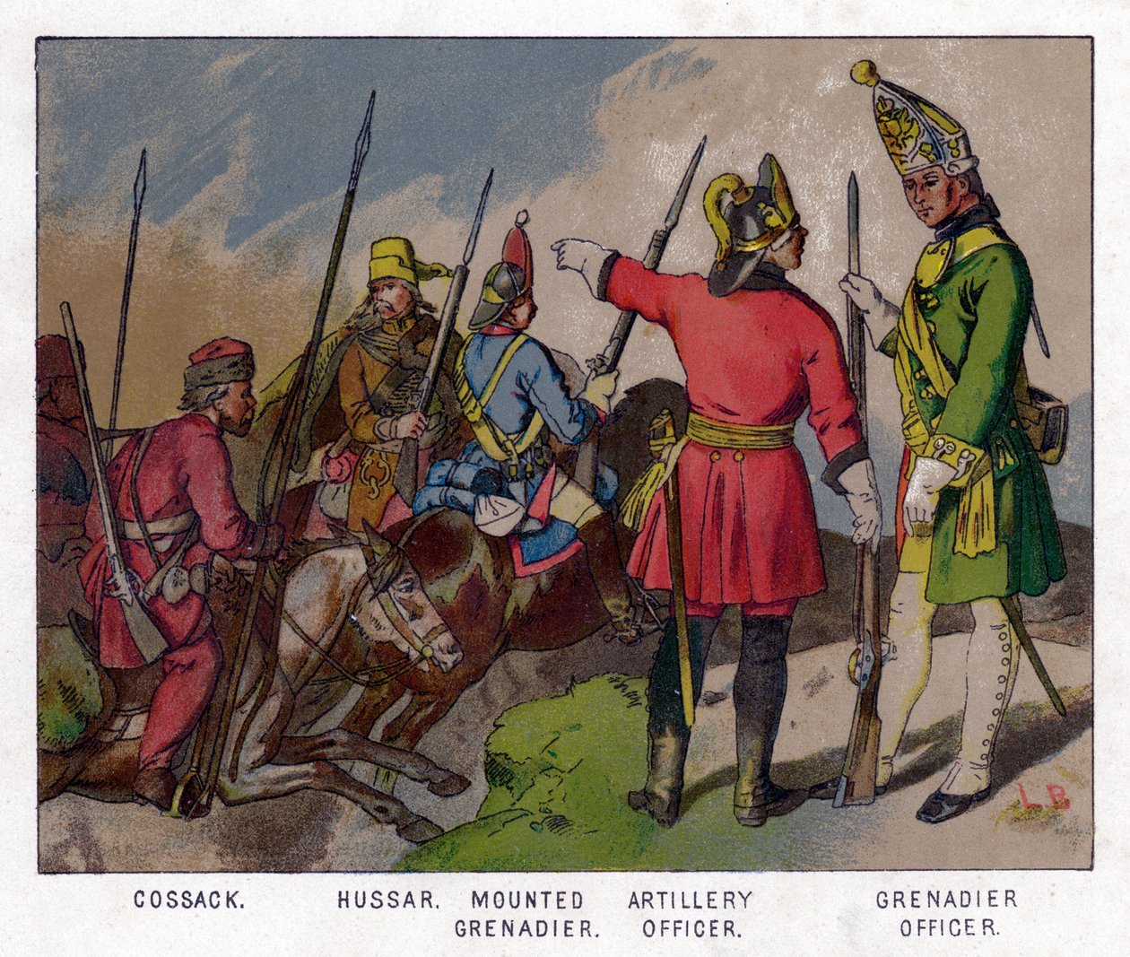 Soldados rusos de 1760 siglo XIX de Unbekannt