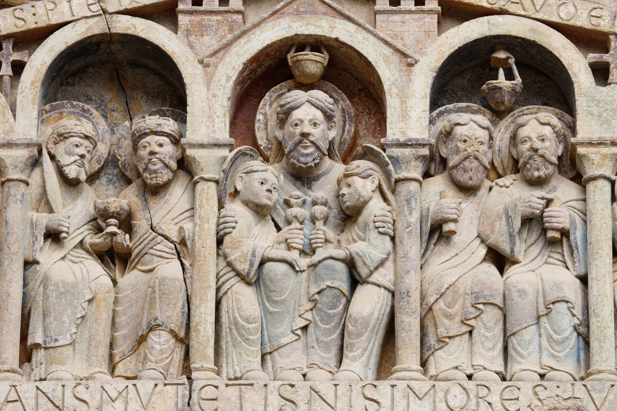 Tímpano de la abadía de Sainte Foy: Abraham, Conques, Francia de Unbekannt