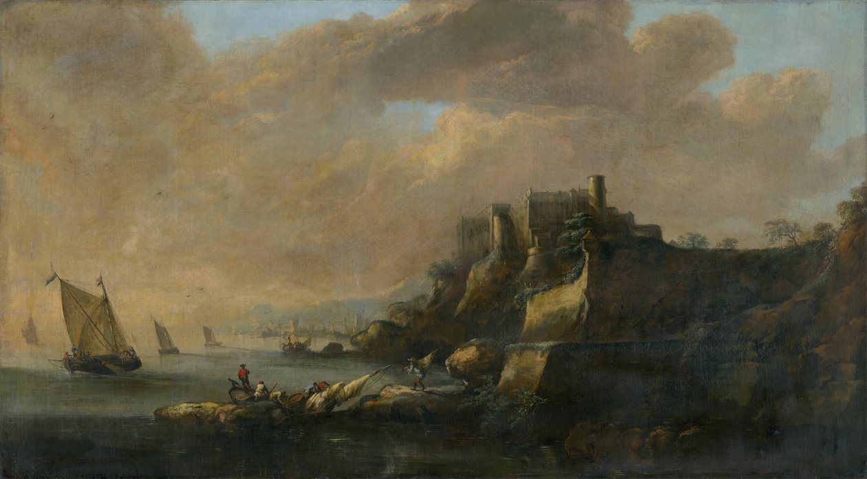 Paisaje marino con un castillo de Unbekannt