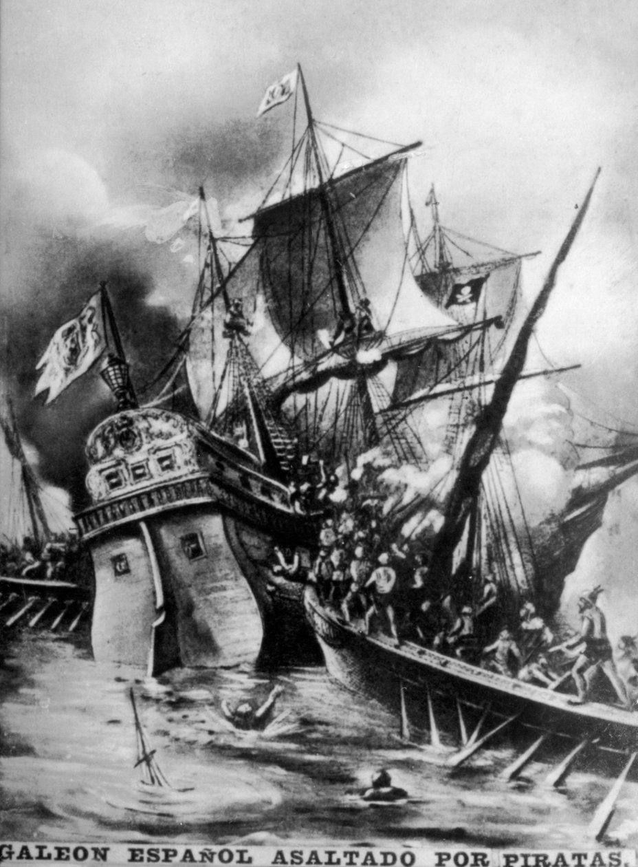 Galeón español asaltado, siglo XVII de Unbekannt