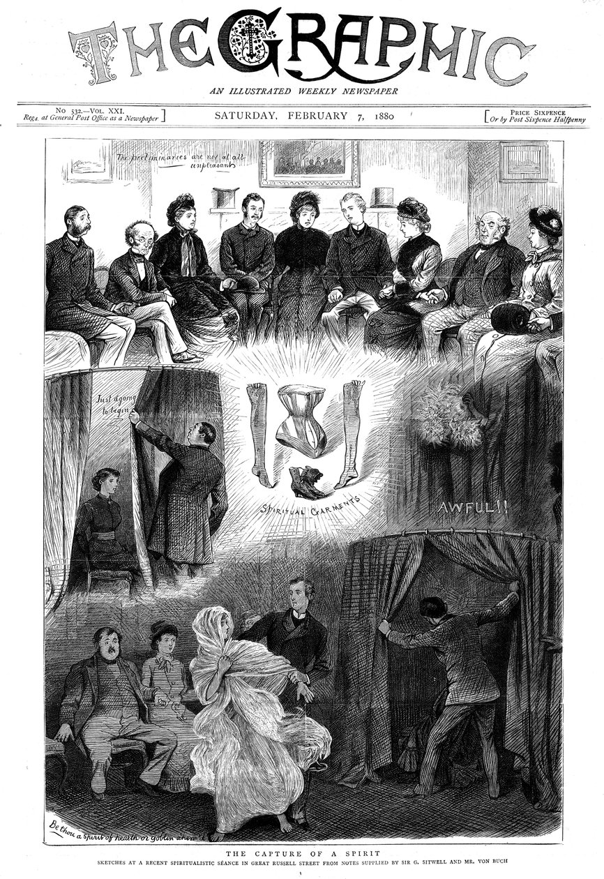 Espíritu desenmascarado en una sesión de Londres, 1880 de Unbekannt