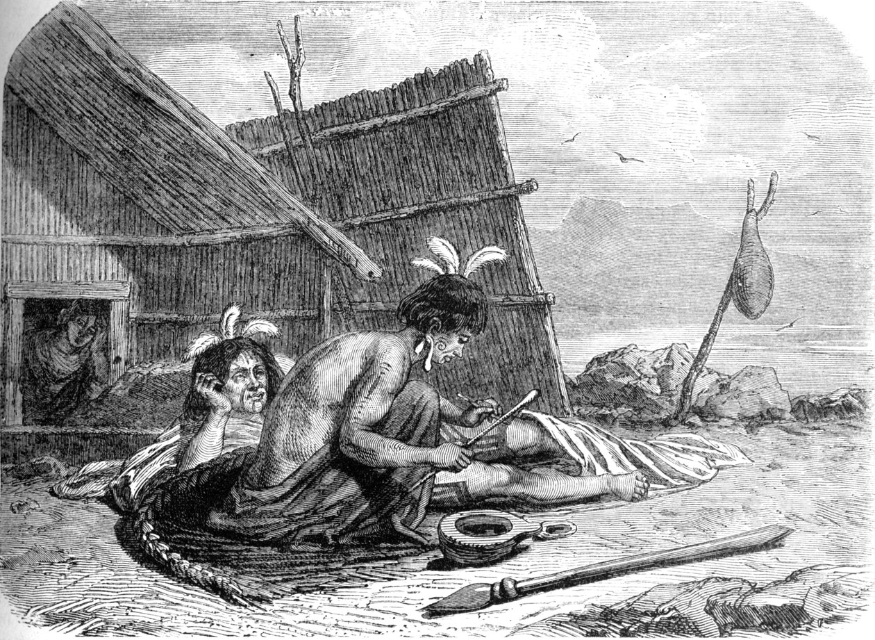 Tatuando a un jefe maorí, c. 1880 de Unbekannt