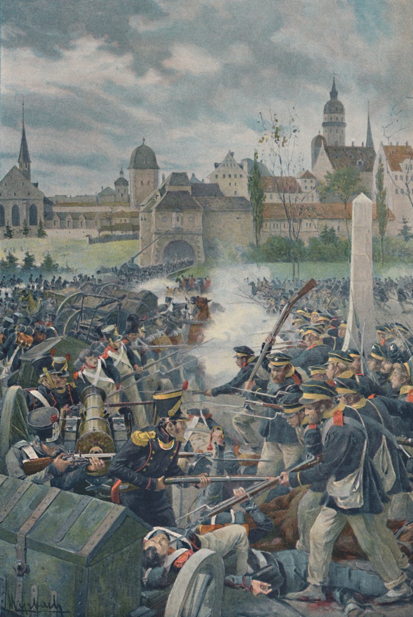 El ejército francés dejando Leipzig, 1813, 1896 de Unbekannt