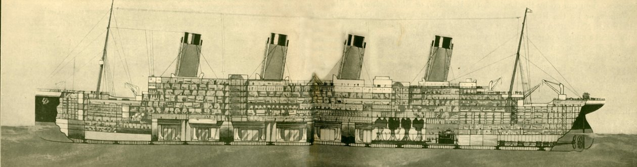 El Olympic 46,439 Toneladas mostrado en sección, c1930 de Unbekannt