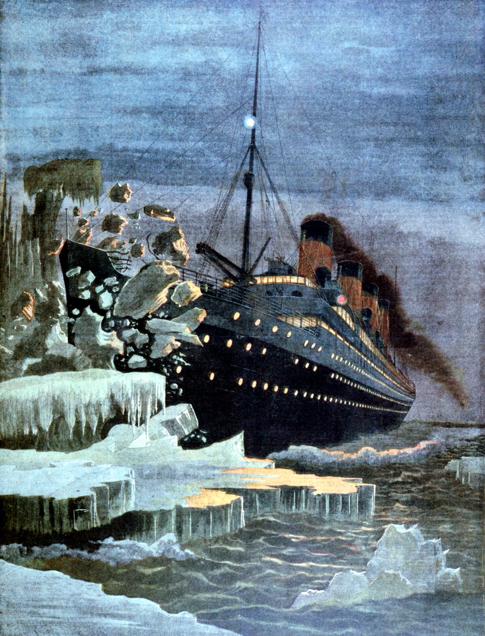 El Titanic chocando con un iceberg, 1912 de Unbekannt