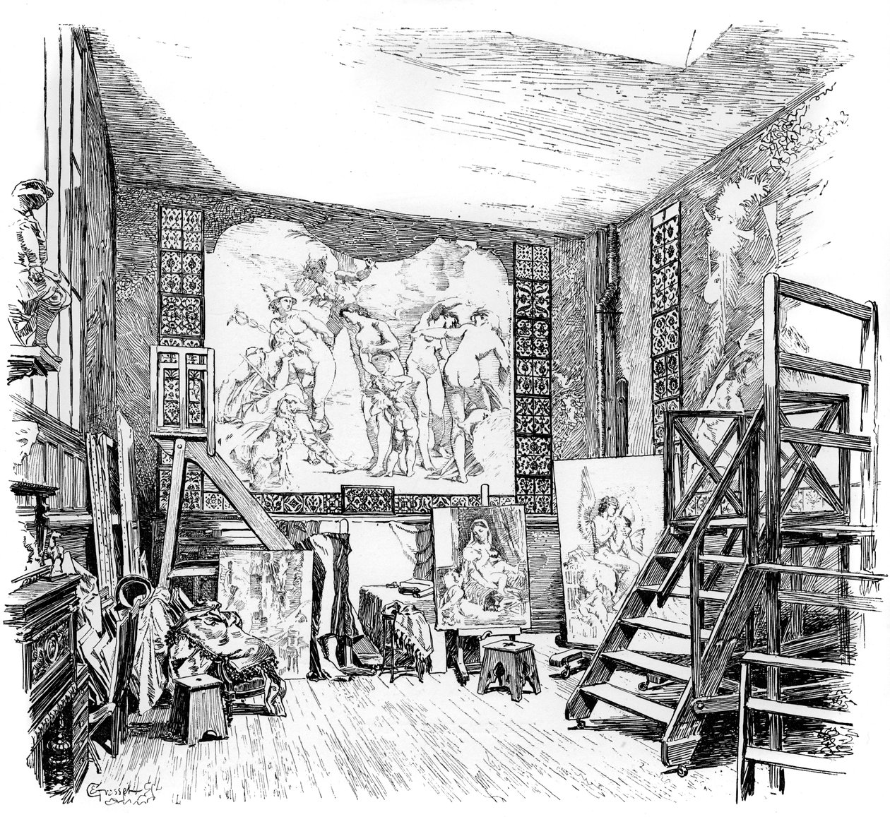 El estudio de Paul-Jacques-Aimé Baudry, c1880-1882 de Unbekannt