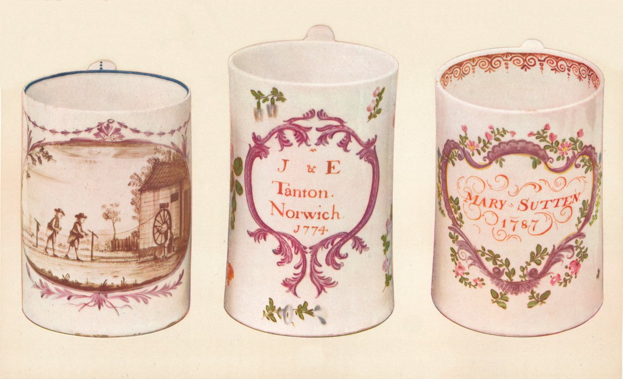 Tres tazas de Lowestoft, siglo XVIII, 1937 de Unbekannt