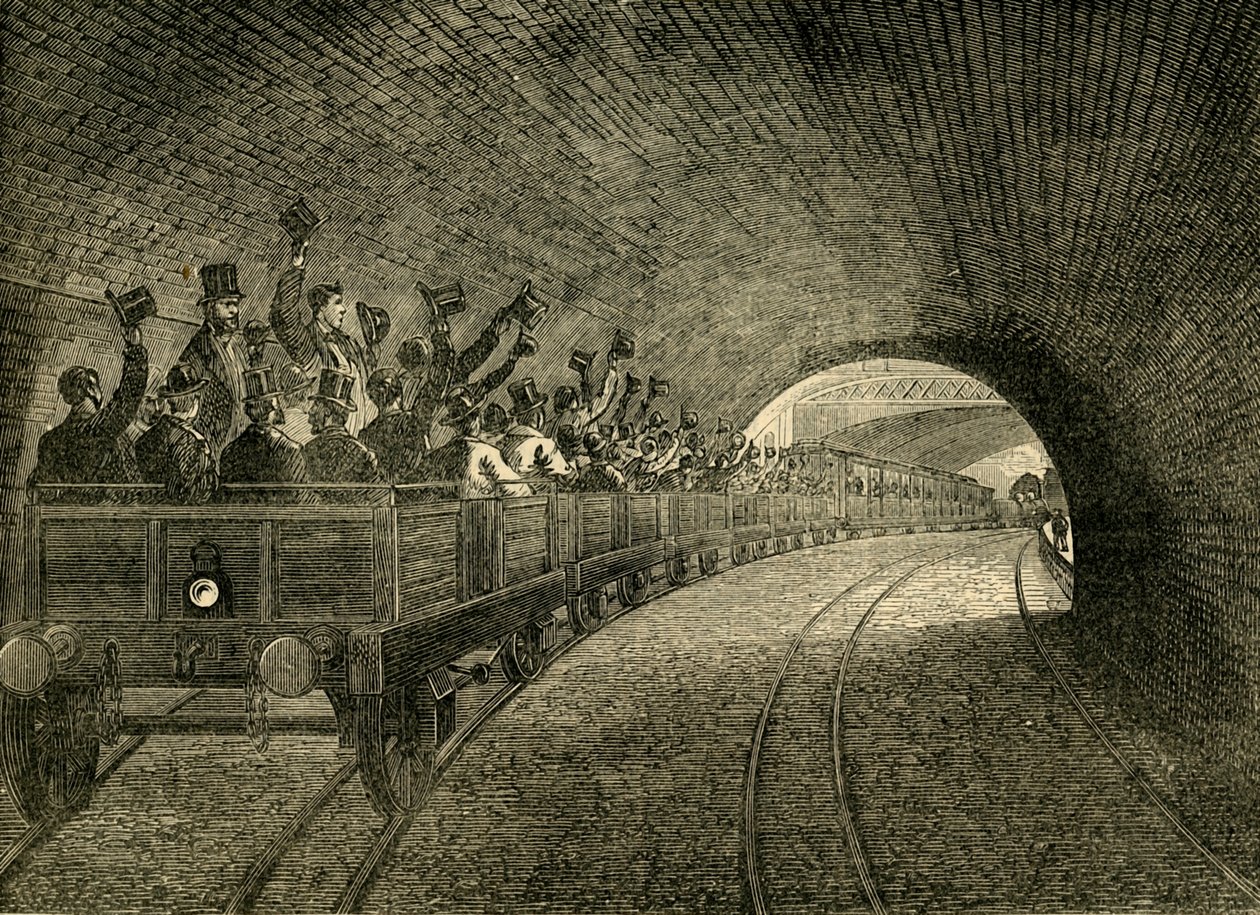 Viaje de prueba en el ferrocarril subterráneo, 1863, c1876 de Unbekannt