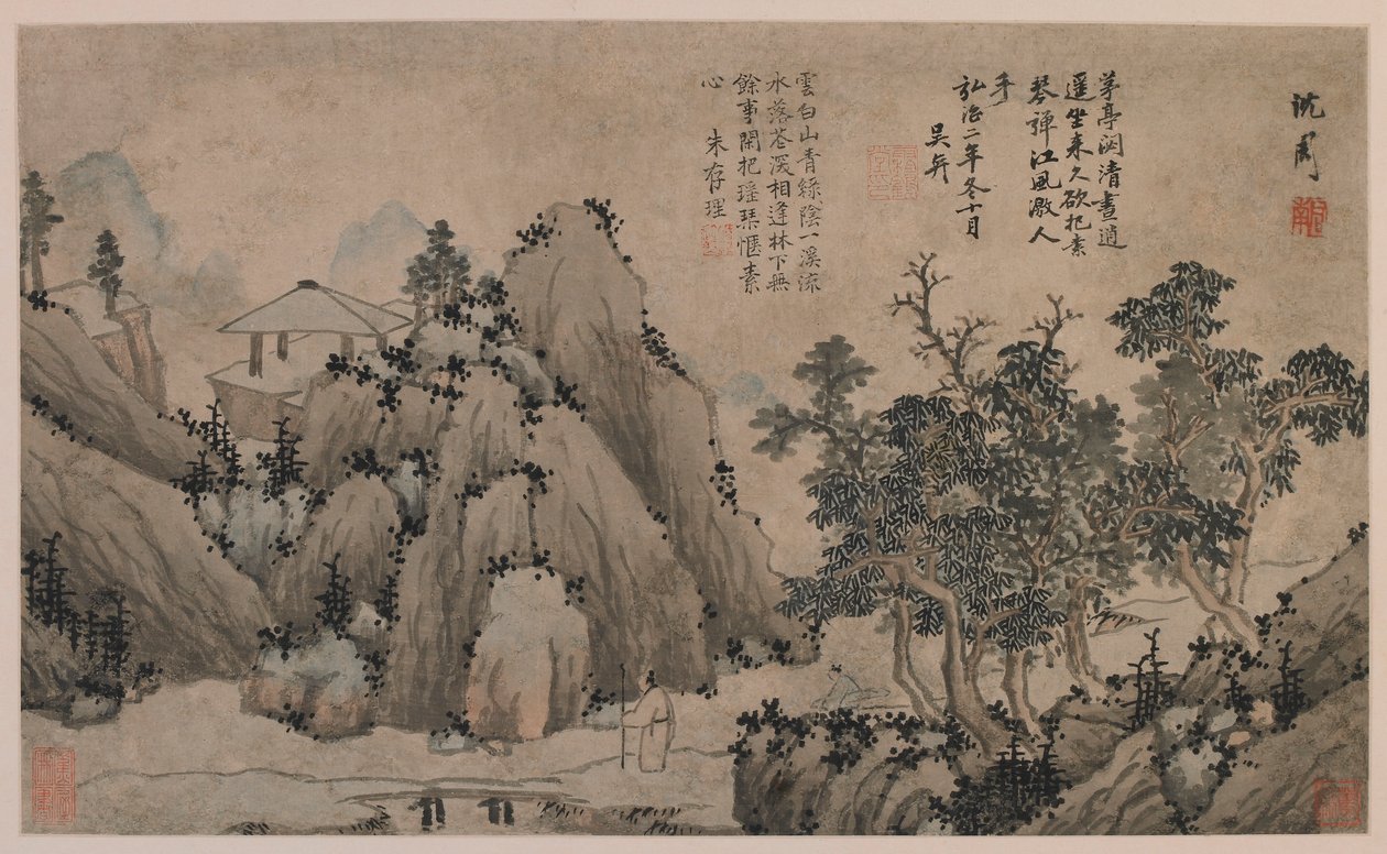 Caminando junto a un arroyo de montaña, dinastía Ming, 1368-1644 de Unbekannt