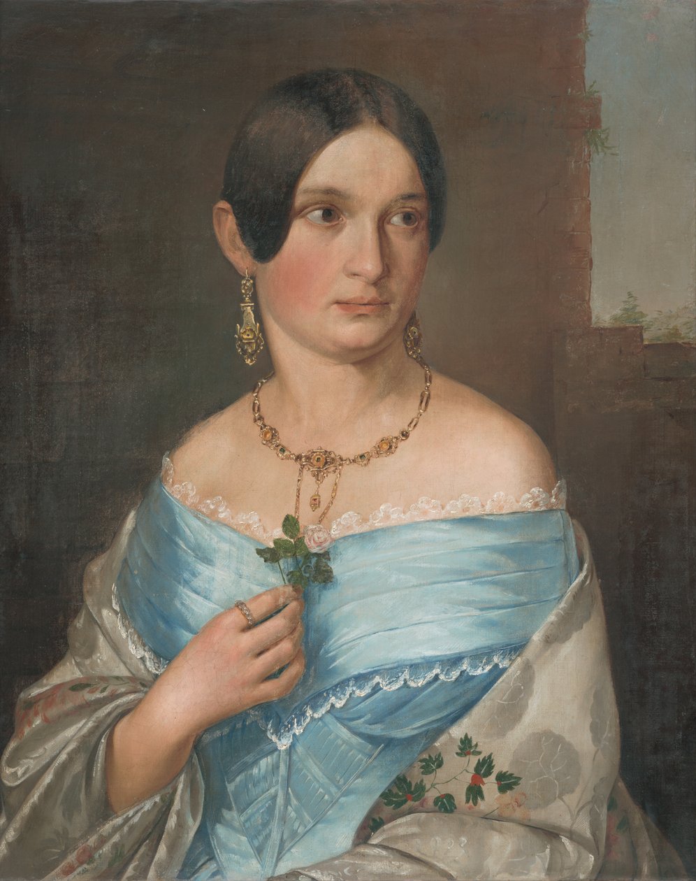 Retrato de una dama con una rosa de Unbekannt Unbekannt