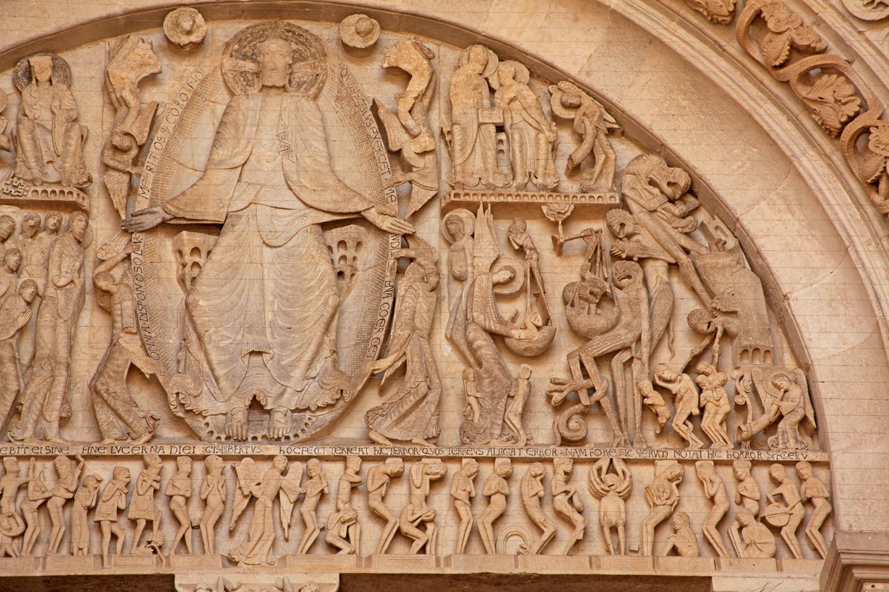 Catedral de Autun: El tímpano del portal oeste: Cristo en el Juicio Final: lado derecho de Unbekannt Unbekannt