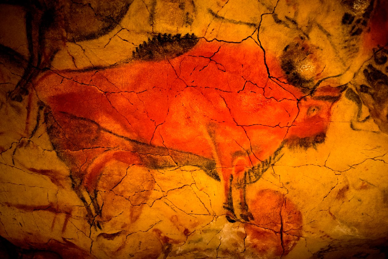 Pintura de bisontes en las cuevas de Altamira, museo del Paleolítico Superior, Santander, Cantabria, España de Unbekannt Unbekannt