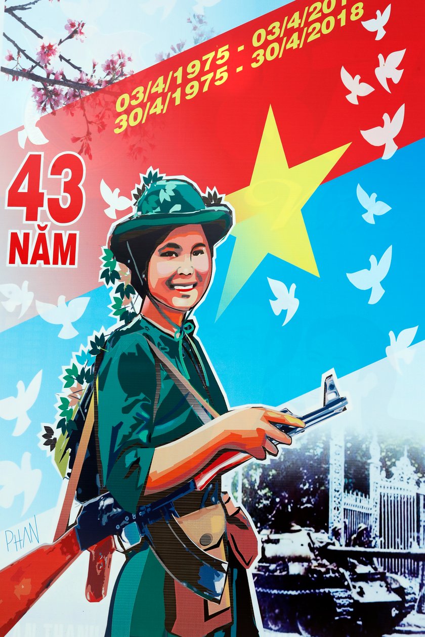 Cartel de propaganda del gobierno comunista en la calle, Dalat, Vietnam de Unbekannt Unbekannt