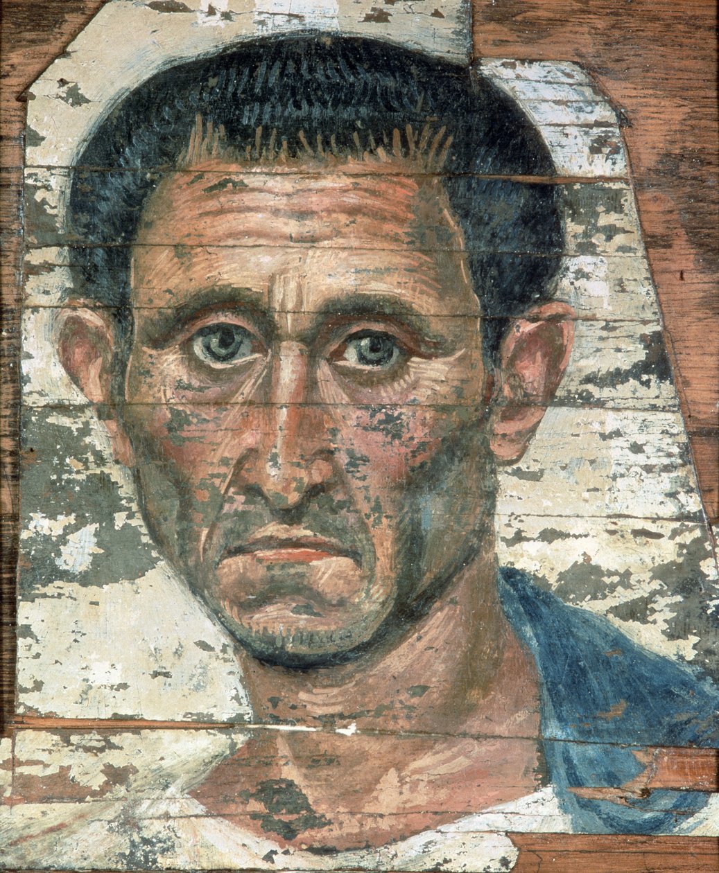 Retrato de Fayum de un hombre con una capa azul, Trajánico, c.98-117 de Unbekannt Unbekannt