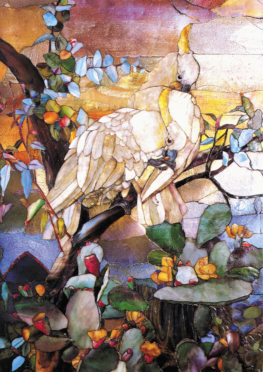 Panel de Mosaico con Cacatúas de Cresta de Azufre, c.1908 de Unbekannt Unbekannt