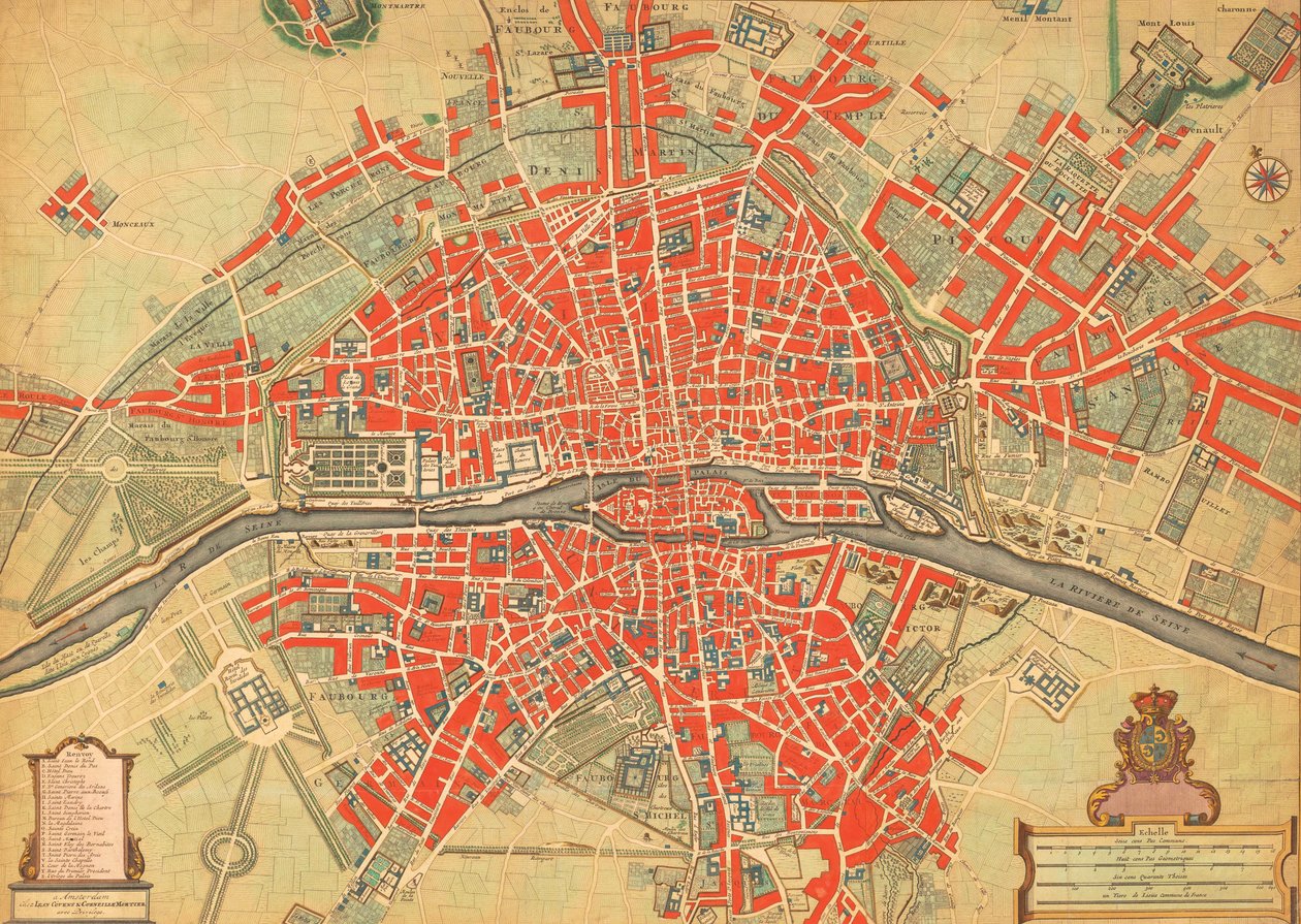 Mapa de París, Francia, siglo XVIII. (imprimir) de Unbekannter Künstler
