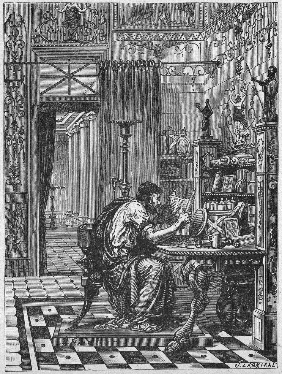 Un romano en su biblioteca, c.1880 (Grabado) de Unbekannter Künstler