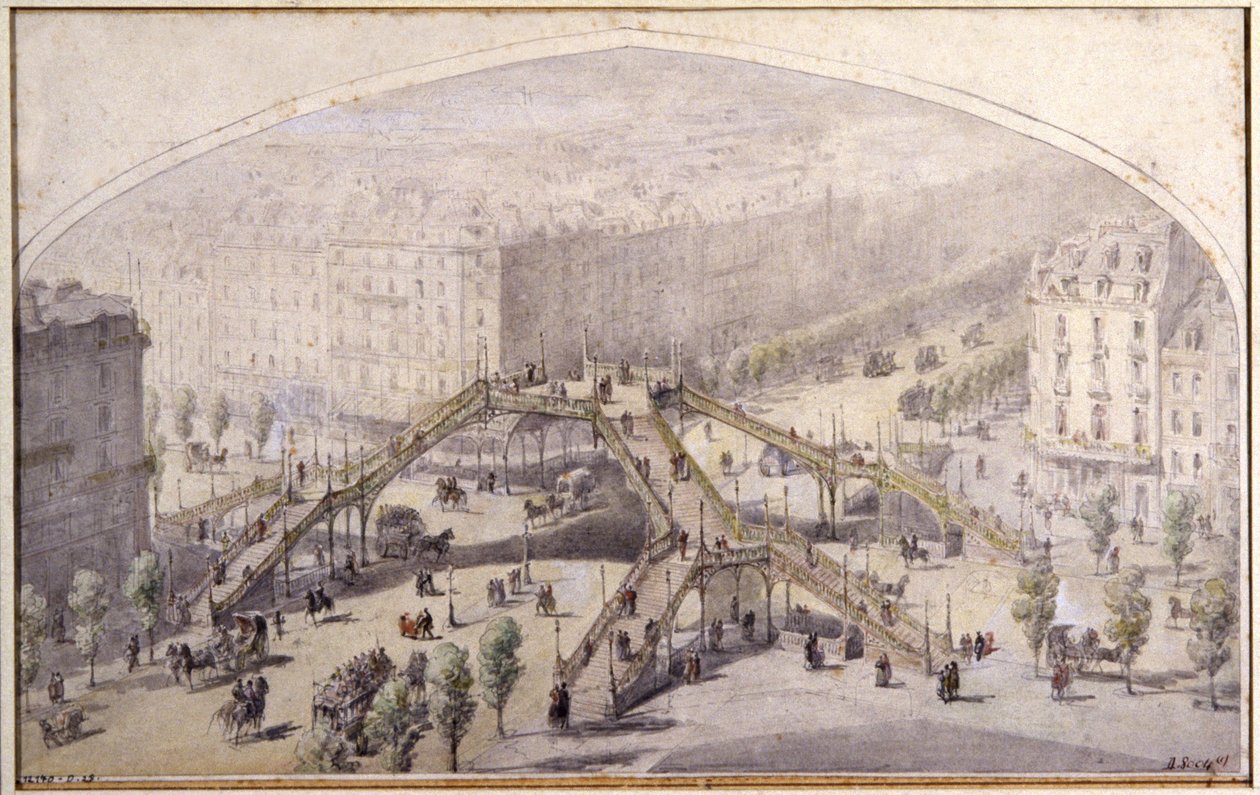 Pasarela en París, c.1880 (dibujo) de Unbekannter Künstler