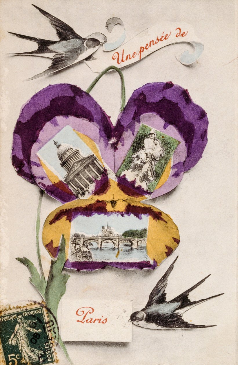 Tarjeta de felicitación francesa con elementos florales de Unbekannter Künstler
