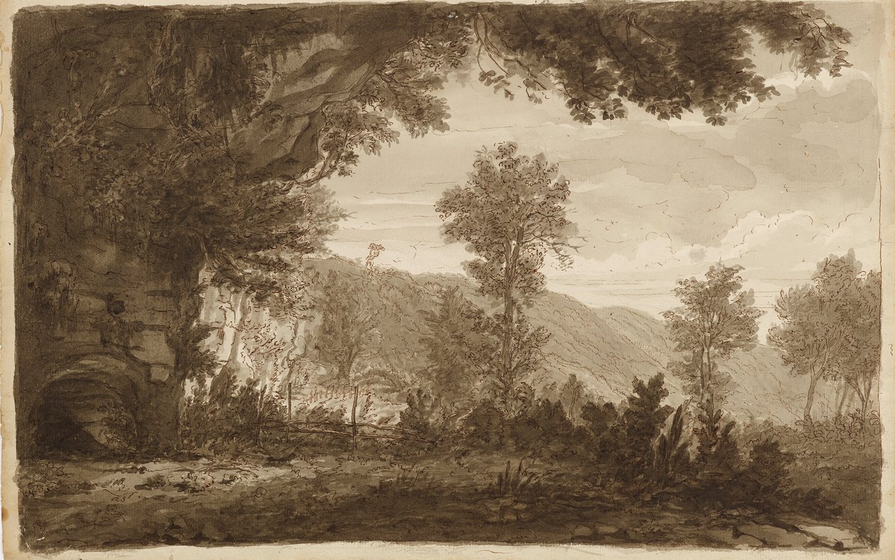 Paisaje italiano con entrada a cueva de Unbekannter Künstler