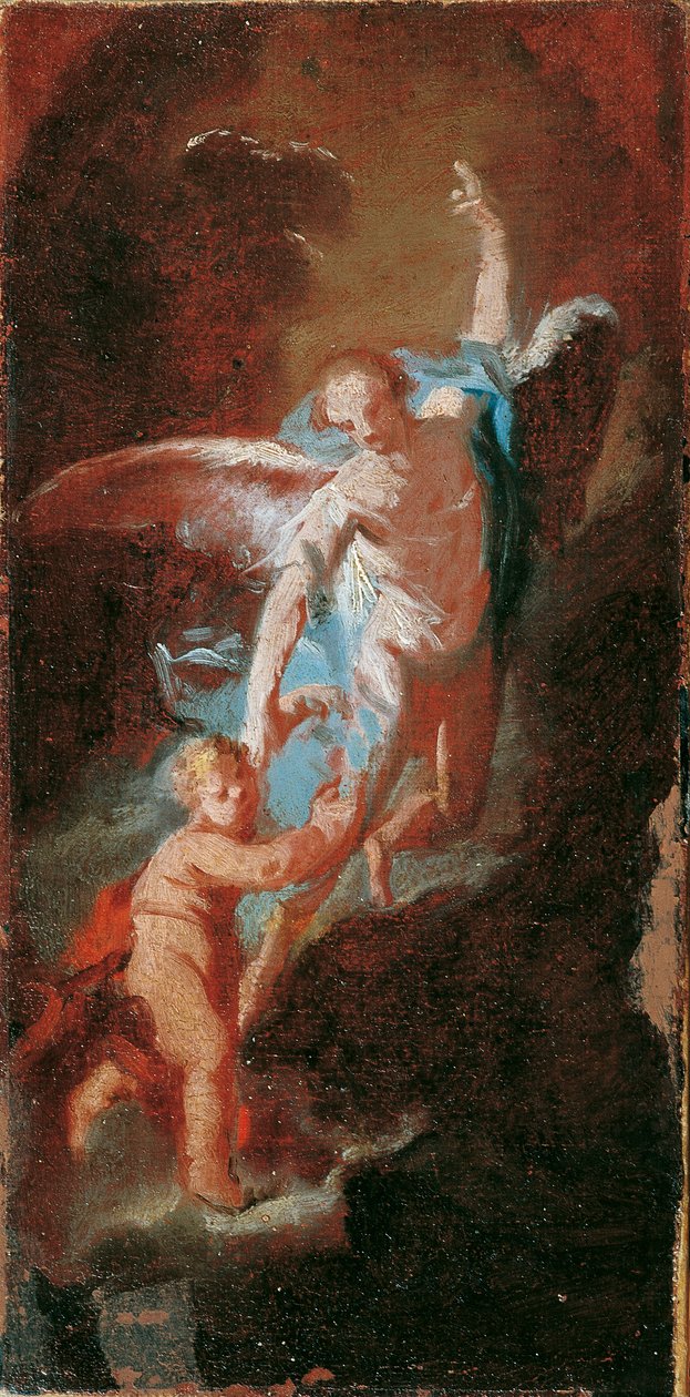 niño con ángel de la guarda de Unbekannter Künstler