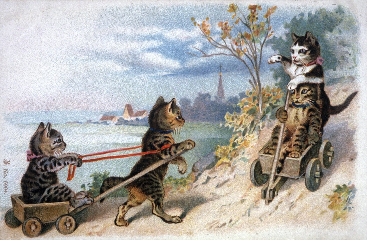 Gatitos en trineo, principios del siglo XX (postal) de Unbekannter Künstler