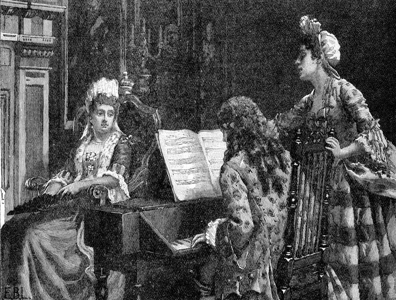 La Sra. Arabella Hunt cantando a la Reina María de Unbekannter Künstler