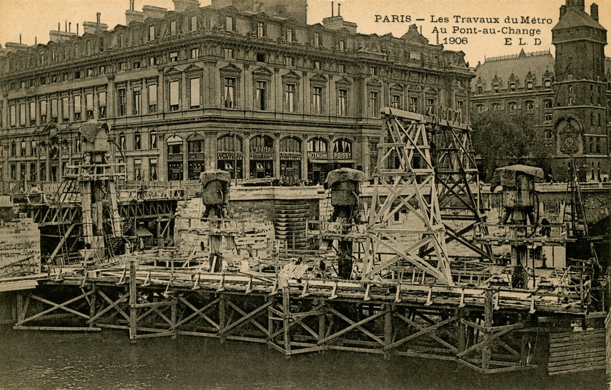 Construcción del metro de París en Pont-au-Change de Unbekannter Künstler
