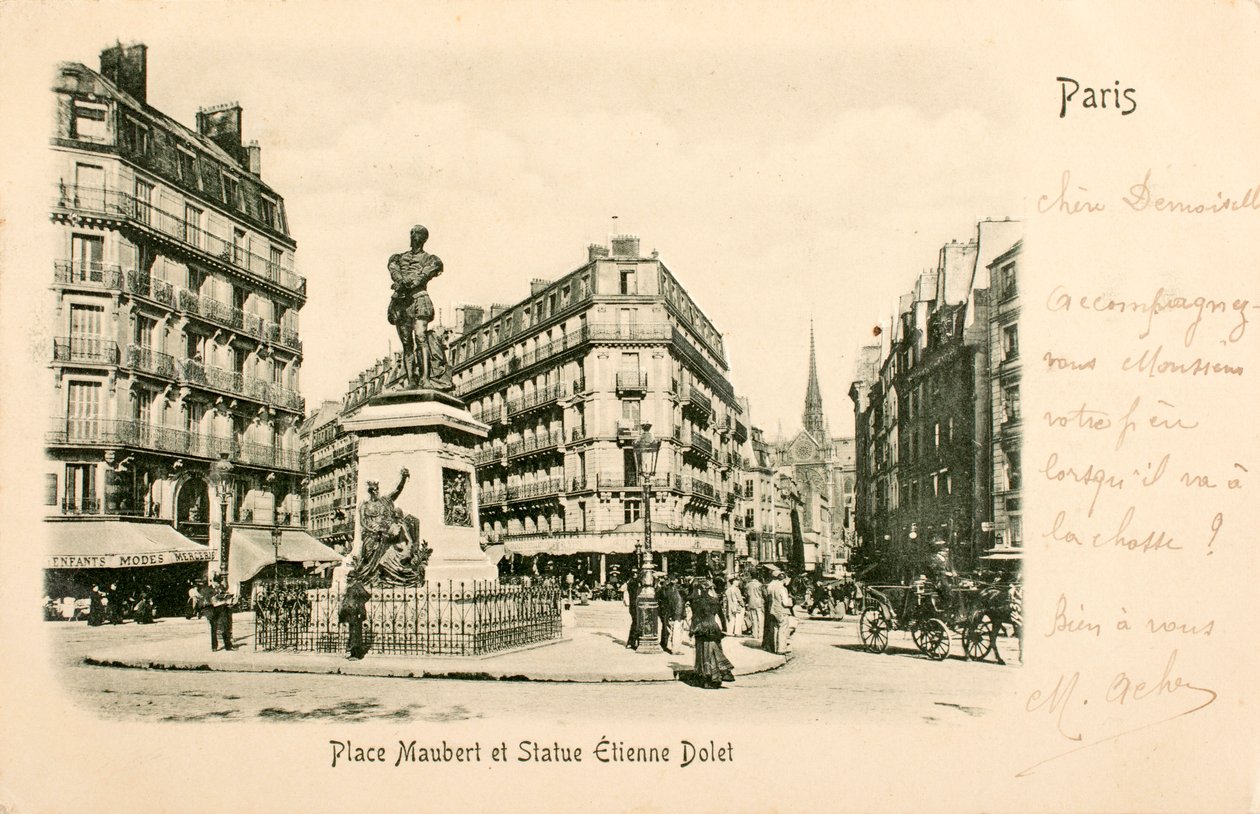 Plaza Maubert, Estatua de Etienne Dolet, París, Sena, Isla de Francia, Francia de William M. Timlin