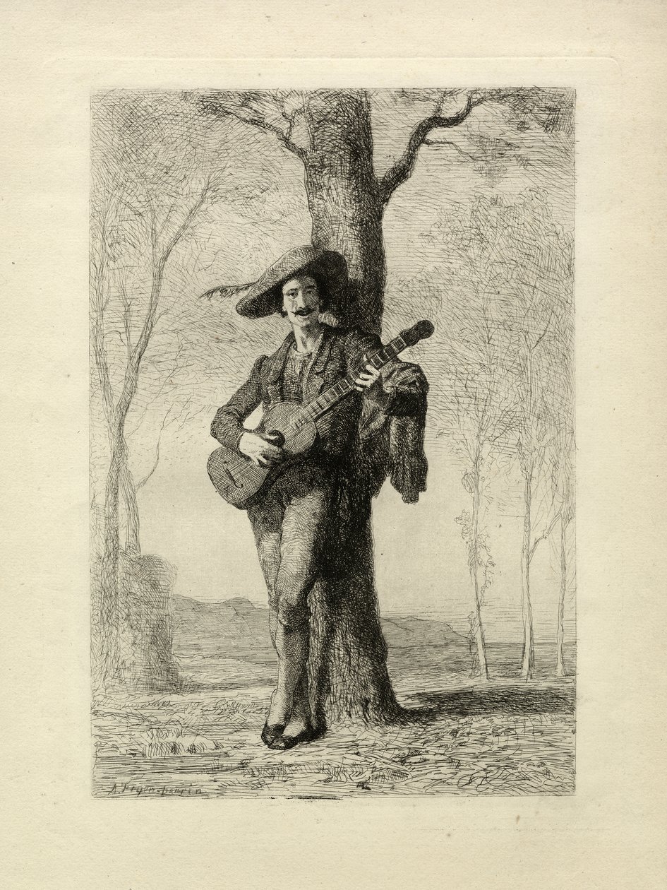 El guitarrista, Francia, c.1870 (grabado) de Unbekannter Künstler