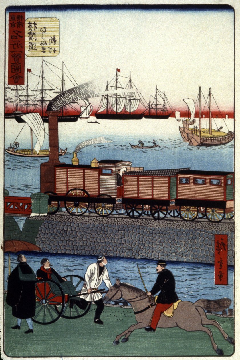 Tráfico en un puerto japonés de Unbekannter Künstler